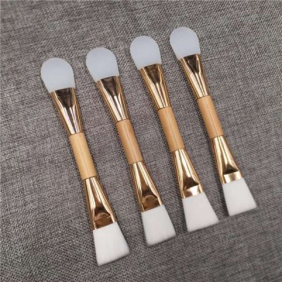 Single Double Sided Face Mask Mud Brush Foundation White Hair Silicone Head Bright Gold Bling Wood Handle Mix Cream Applicator