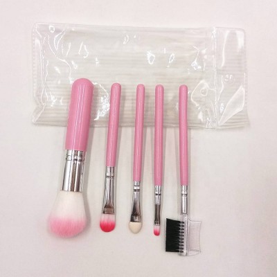 5PCS Pink Cute Makeup Brush Set Cosmetics Tools Wood Bamboo Handle Professional Private Label Blush Eye Shadow Lip Brow Brush